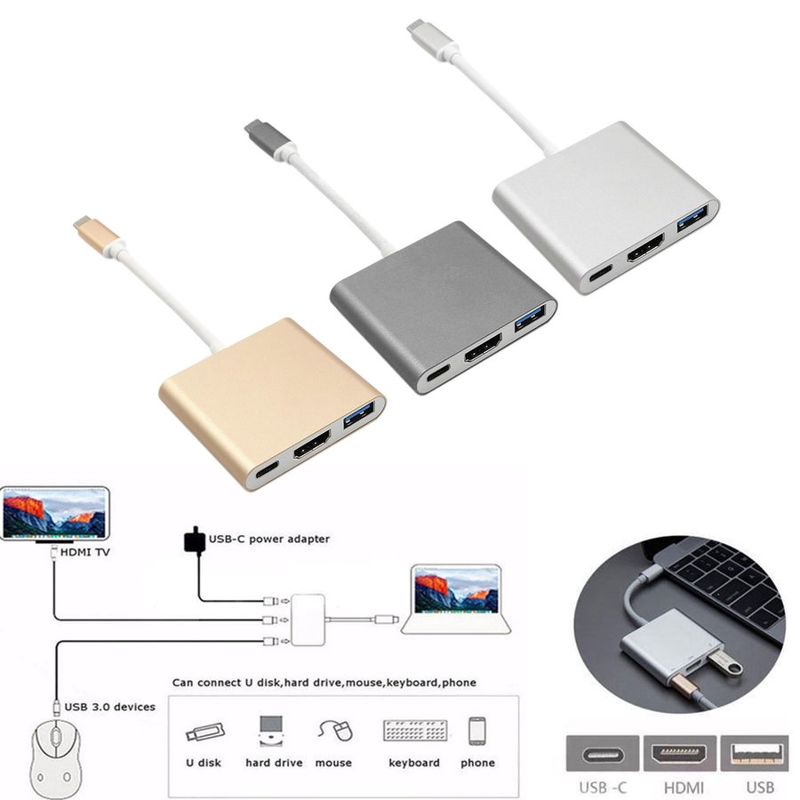 Hub chuyển đổi 3 trong 1 Type-C sang 4k HDMI cho Apple Macbook