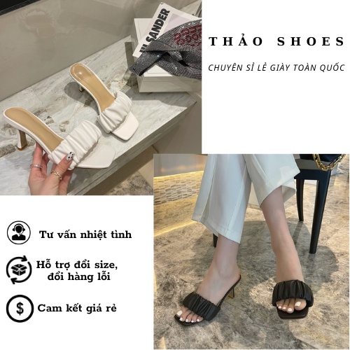 Giày cao gót nữ quai nhún tiểu thư đế dẹt nhỏ 7 phân