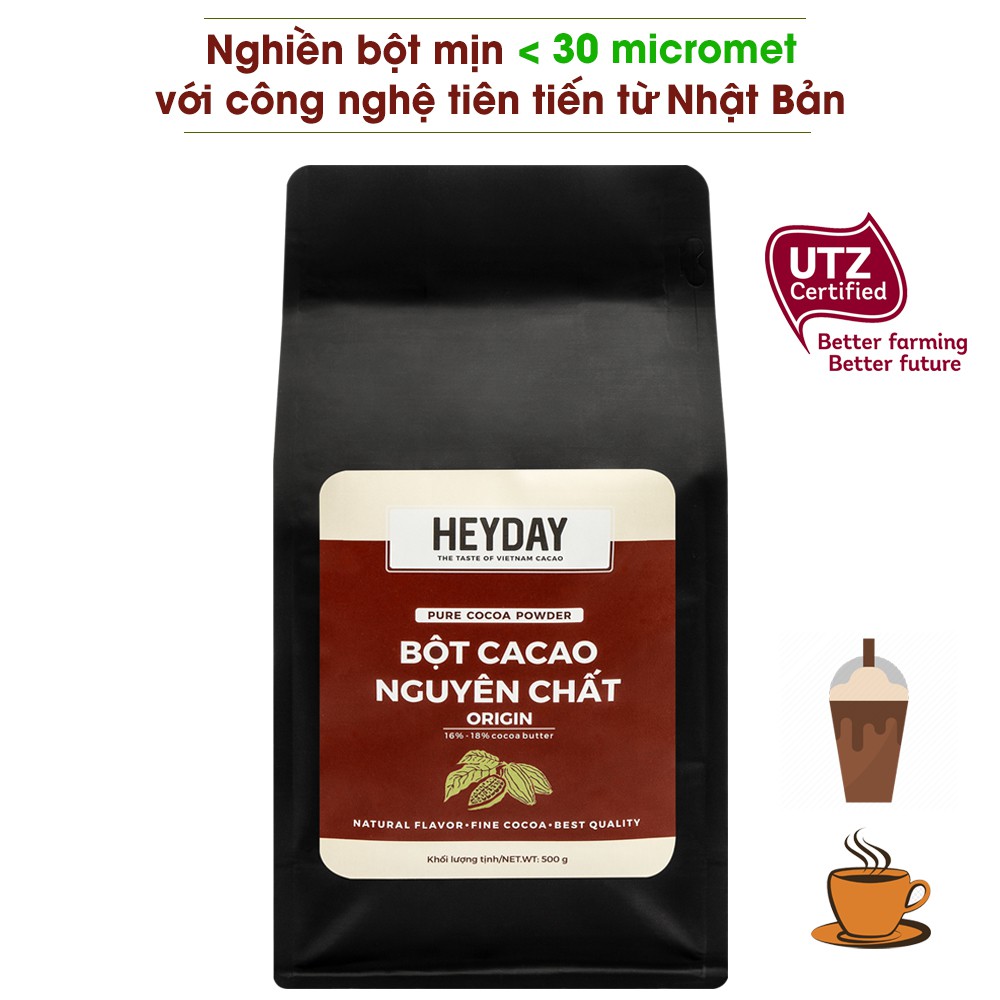 1kg Bột cacao nguyên chất 100% Heyday - Dòng Origin thượng hạng [2 túi 500g] - Chuẩn UTZ Quốc Tế