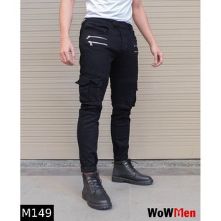 Quần Jean Nam Đen Trơn Túi Hộp 2 Bên Đùi Form Ôm Vừa - M149