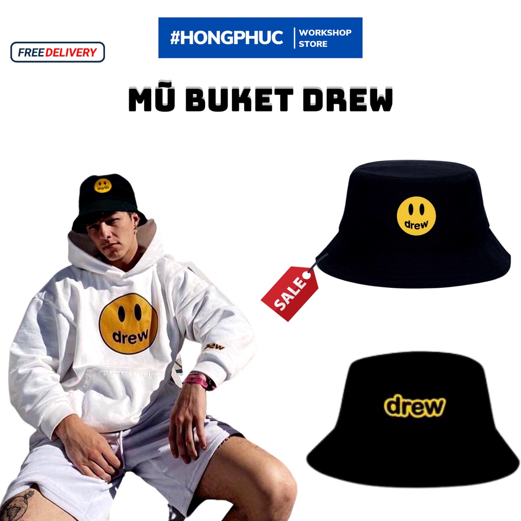 Mũ Bucket DREW phong cách Hàn Quốc họa tiết mặt cười