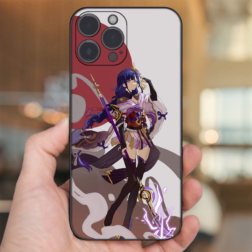 Ốp lưng iPhone 13 Pro Max dẻo đen cạnh vuông in hình Raiden Shogun Genshin Impact
