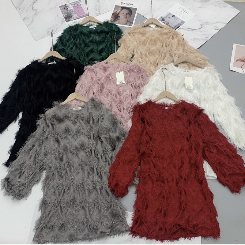 áo váy len lông tua rua kèm đai | BigBuy360 - bigbuy360.vn