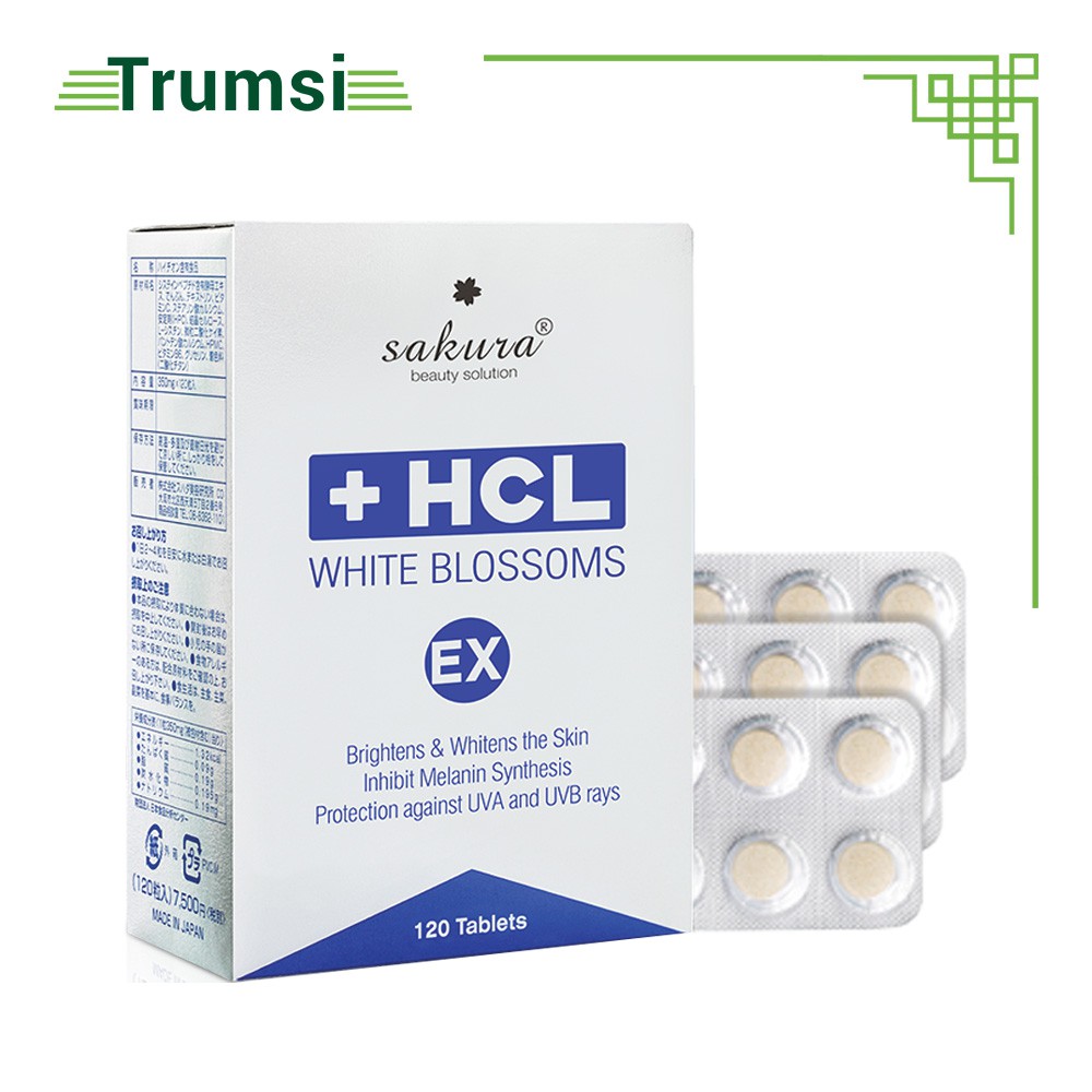 Sakura HCL White Blossoms EX - Viên uống đẹp da, giảm nám chuyên sâu giúp da trắng sáng đều màu, chống lão hoá -120 viên