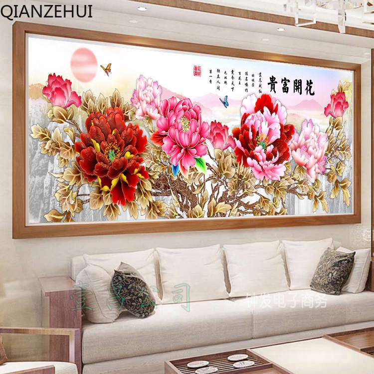 Bộ Tranh Thêu Chữ Thập diy 11ct Hình Hoa Mẫu Đơn Giàu Có Chất Liệu cotton