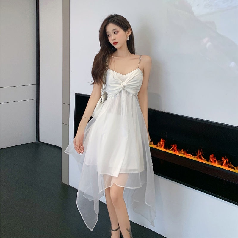 Đầm Hai Dây Màu Trắng Đen Kiểu Pháp Thời Trang Mùa Hè Xinh Xắn Cho Nữ chân váy trắng đầm trắng dự tiệc