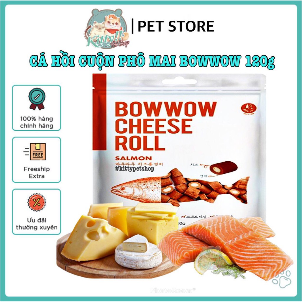 120gr - snack cá hồi cuộn phô mai Bowwow, bánh thưởng, ăn vặt ngon dành cho thú cưng, chó, mèo...Kitty Pet Shop