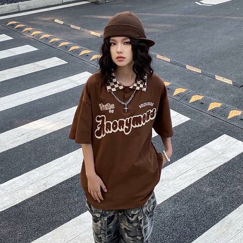 Polo ANONYMOU màu ĐEN/NÂU CHOCO form rộng  Chất thun da cá form nam nữ unisex/Áo thun có cổ Jaystoree2
