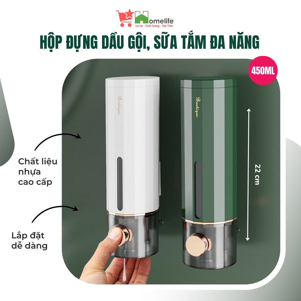Hộp Đựng Nước Rửa Tay, Dầu Gội Đầu - Bình Đựng Gel Sữa Tắm Đa Năng Gắn Tường 450ml Cho Phòng Tắm Nhà Vệ Sinh, Khách Sạn