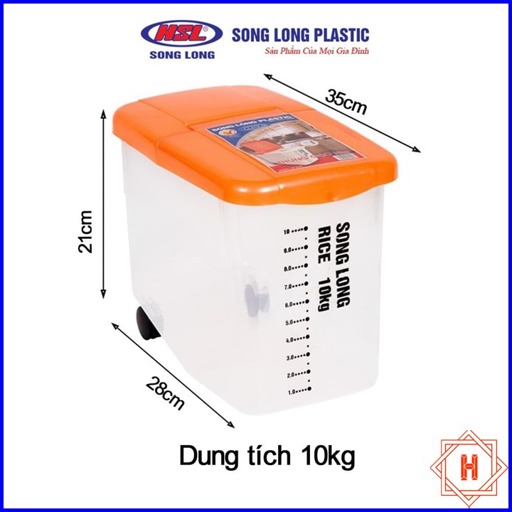 Song Long Plastic Thùng đựng gạo có nắp 10kg, 15kg nhựa cao cấp có bánh xe { H }