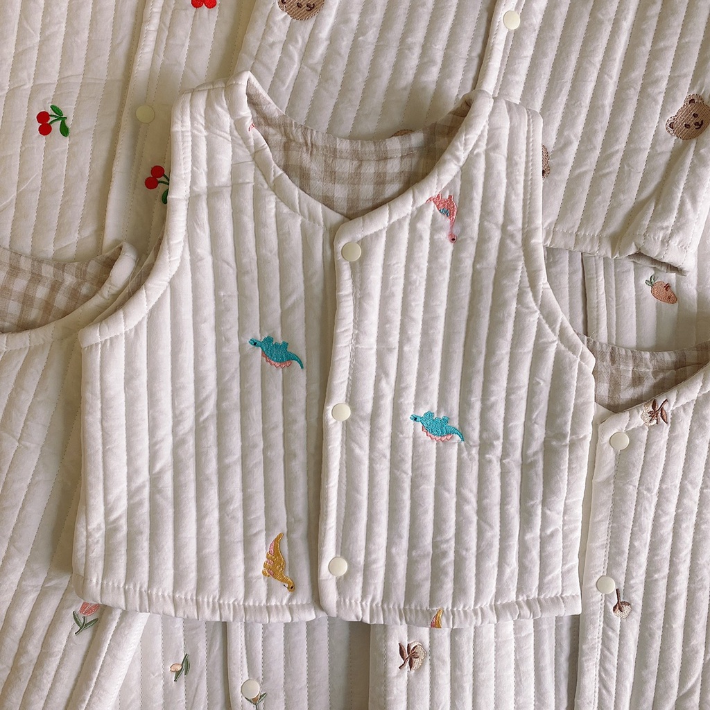 Áo Gile 2 mặt cotton trần bông siêu nhẹ họa tiết thêu xinh xắn Hàn Quốc