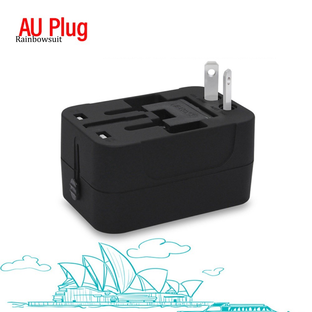 Phích chuyển đổi nguồn sạc 2 cổng USB AC US AU EU UK tiện dụng chất lượng cao