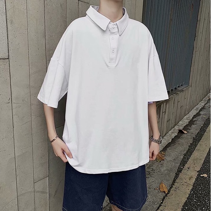 Áo Thun Polo Nam Tay Ngắn Dáng Rộng Màu Trơn Thời Trang Mùa Hè Phong Cách Hàn Quốc Cho simple áo thun có cổ unisex