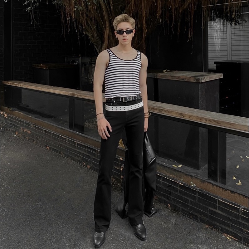 Áo Ba Lỗ Cổ Rộng NGO Sọc Đen/Trắng - NGO Scoop Neck Tanktop STRIPE BLACK/WHITE