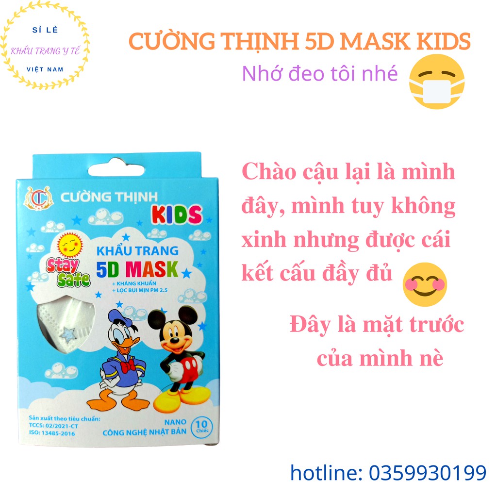 [CƯỜNG THỊNH] Khẩu Trang Y Tế Cao Cấp Trẻ Em 5D MASK KIDS Hộp 10 Chiếc, Xanh, Trắng, Hồng