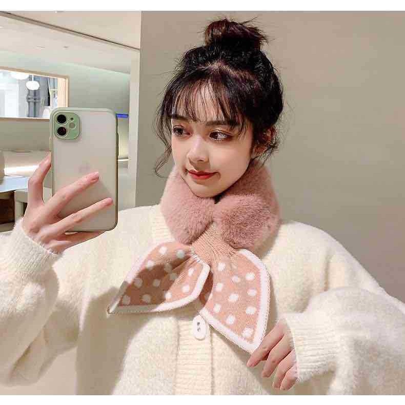 Khăn Choàng Cổ Chất Liệu Lông Ấm Áp Họa Tiết Chấm Bi