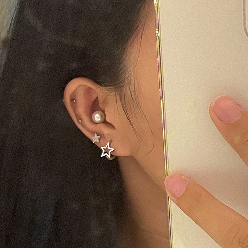 Khuyên Tai Hình Ngôi Sao Năm Cánh Rỗng Đính Đá Tinh Xảo Phong Cách Âu Mỹ Ngọt Ngào Và Mát Mẻ Y2k