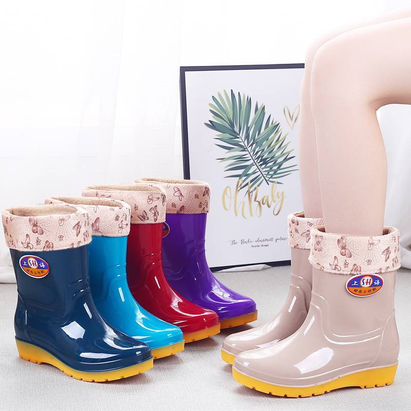 Ủng Đi Mưa Lót Lông Cừu Chống Trượt Chống Thấm Nước Thời Trang Bốn Mùa