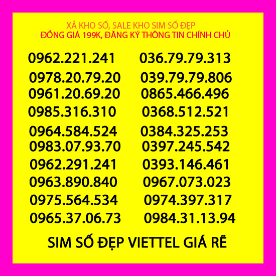 Sim Số đẹp Viettel đầu 09 các dạng