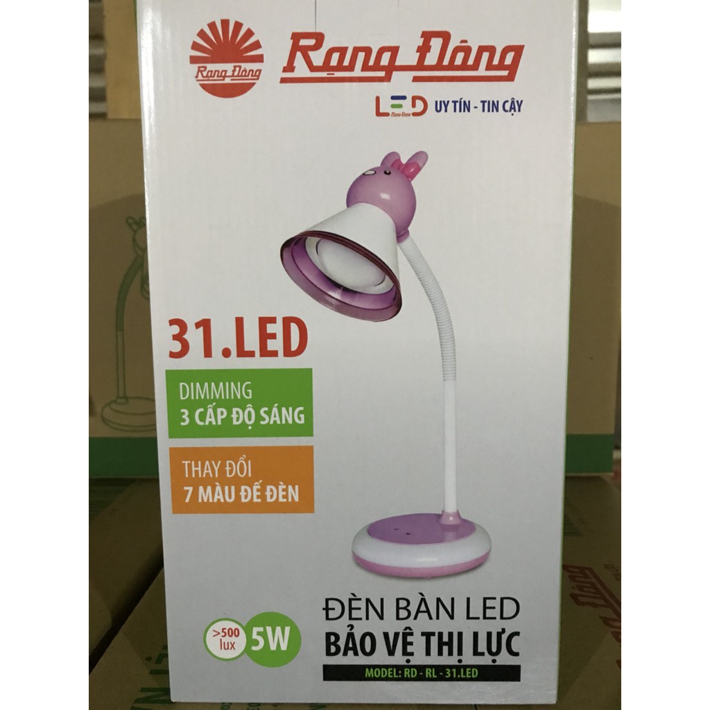 Đèn Bàn Cảm Ứng LED Rạng Đông RL-31.LED Thay đổi 3 cấp độ sáng, Đế đèn sáng 7 màu