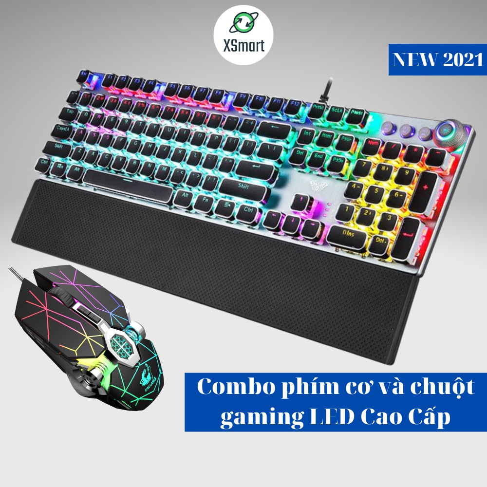 Bộ combo bàn phím cơ và chuột chơi game, keyboard có hơn 20 chế độ LED khác nhau kiểu dáng gaming FZ508+V8