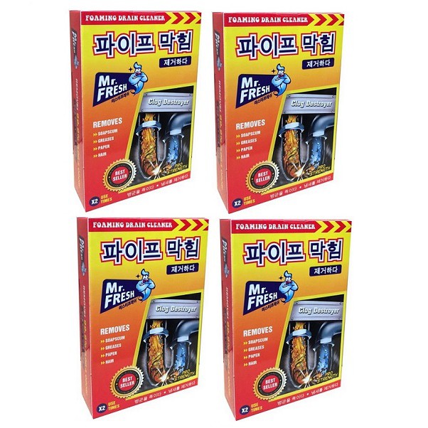 Bộ 4 hộp 8 gói bột thông tắc cống, ống thoát nước cực mạnh Mr Fresh Hàn Quốc 100g/gói