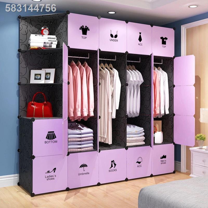 wwTủ quần áo đơn giản nội thất phòng ngủ gia đình lắp ráp lưu trữ cho người lớn thuê vải treo đôi lưới nhỏ màu đỏ