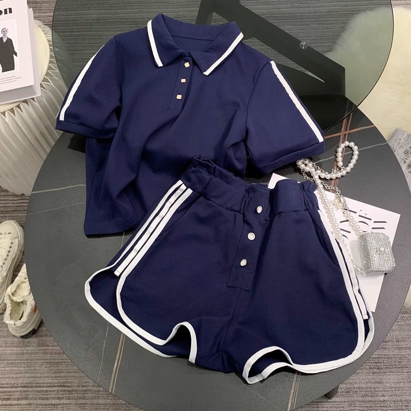 White Advanced Sense Running Sportswear Suit Women's Summer Loose Fashion Casual Short Sleeve Shorts Two-Piece Western