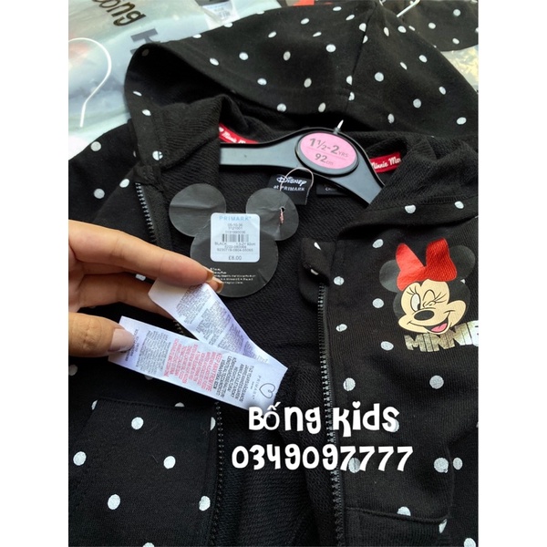 Áo Khoác Nỉ Hoodie Bé Gái Minnie Bi Đen PR