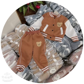 Bộ nỉ gấu bóng chày cho bé