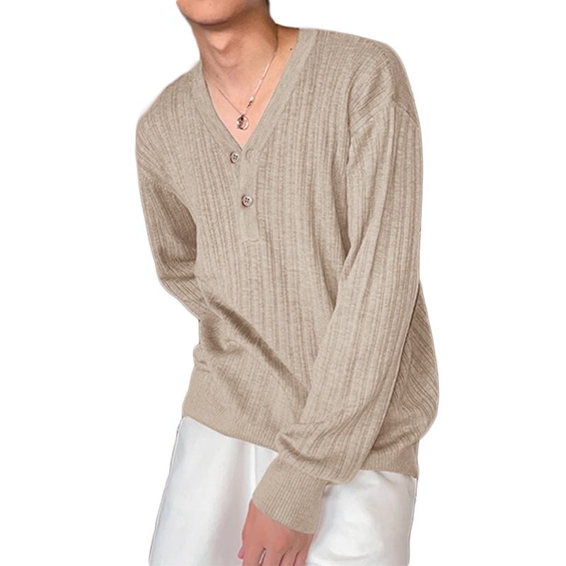 Áo sơ mi nam tay dài cổ chữ V kiểu dáng đơn giản