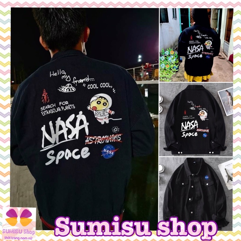 Áo khoác jeans đen NASA spoce nam nữ sumisu shop