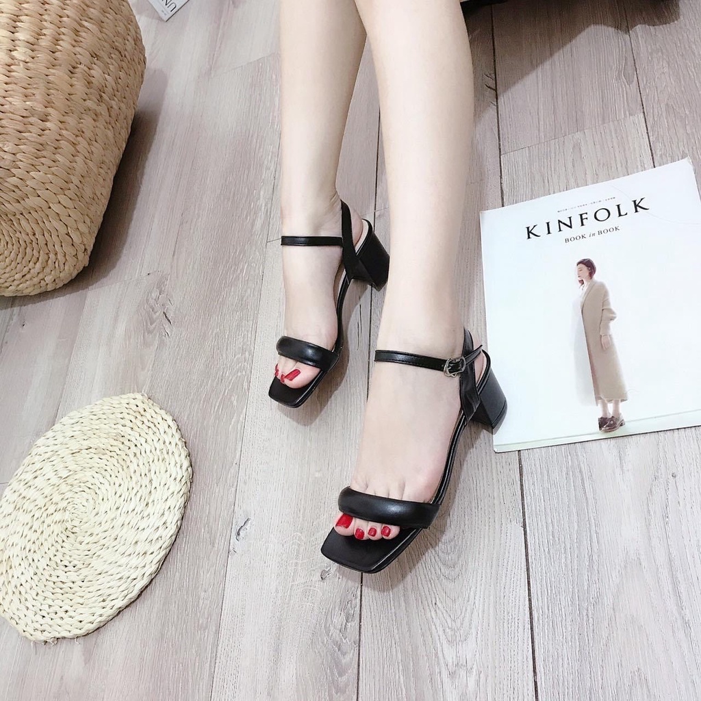 Sandal cao gót quai ngang đế vuông 5cm cho nữ - S58