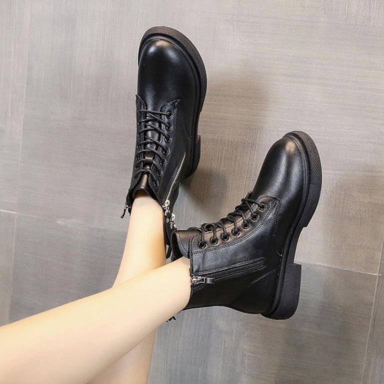 Giày Boots Nữ, Boots Nữ Cổ Thấp 3cm  Hai Khóa Hot Hit Siêu Đẹp Hai Màu Đen Kem Minhtushoes Giày Nữ Cao cấp | BigBuy360 - bigbuy360.vn