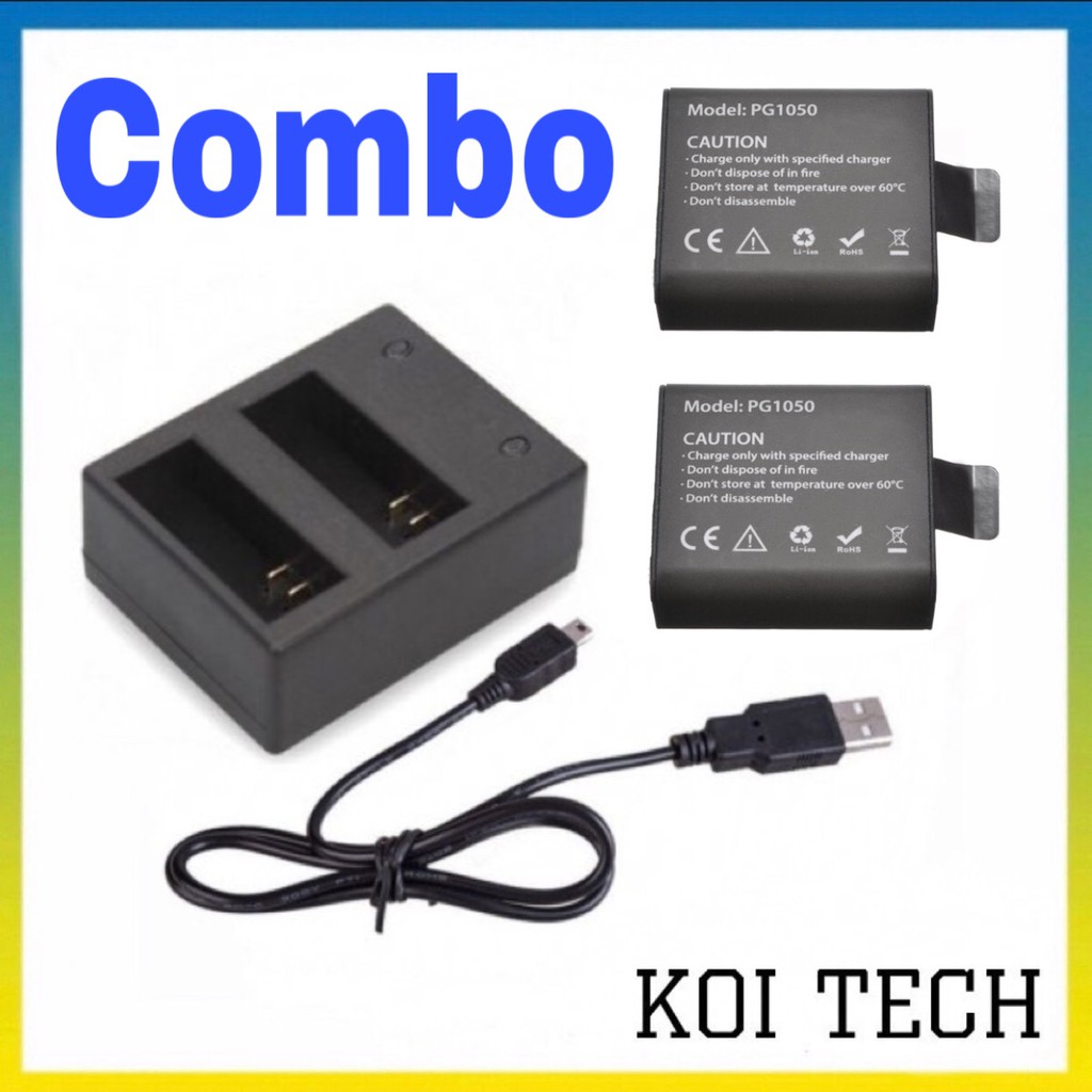 Pin camera 1050 mah + dock sạc đôi cho camera hành trình Eken H9r SJCAM 4000 amkov camera 4k - vienthonghn