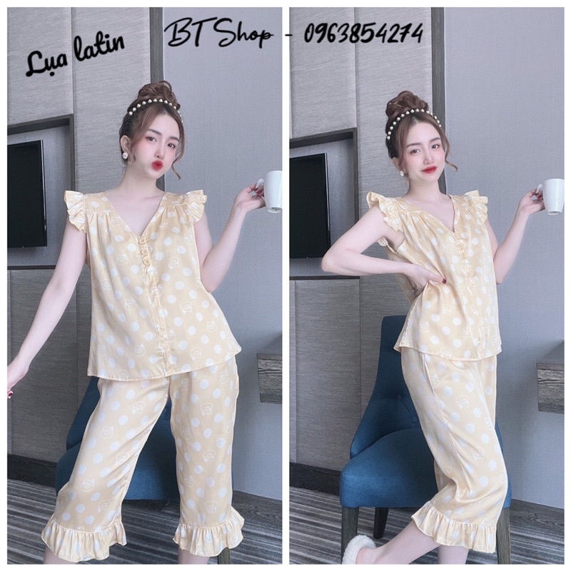 Đồ ngủ mặc nhà lụa latin hoạ tiết freesize 42-57kg