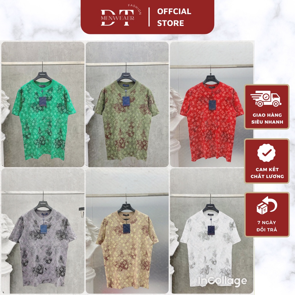 Áo Phông Nam Lv In Nổi - Áo Thun Nam Cổ Tròn Chất Liệu Cotton Cao Cấp DT Fashion Menwear