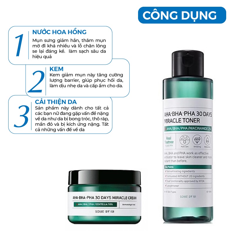 Bộ dưỡng trắng da giảm mụn Some By Mi AHA-BHA-PHA 30 Days Hàn Quốc [Nước Hoa Hồng +Kem Dưỡng