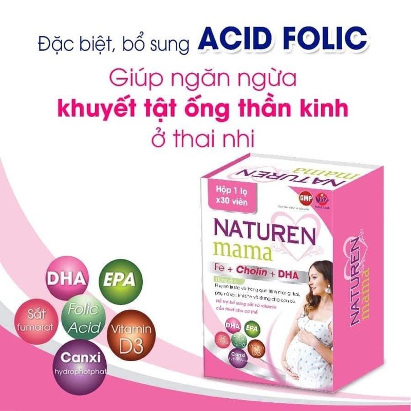 (BÀ BẦU) VIÊN SẮT-VITAMIN BỔ BẦU TỔNG HỢP NATUREN MAMA_Bổ sung DHA,Vitamin cho phụ nữ mang thai và cho con bú.