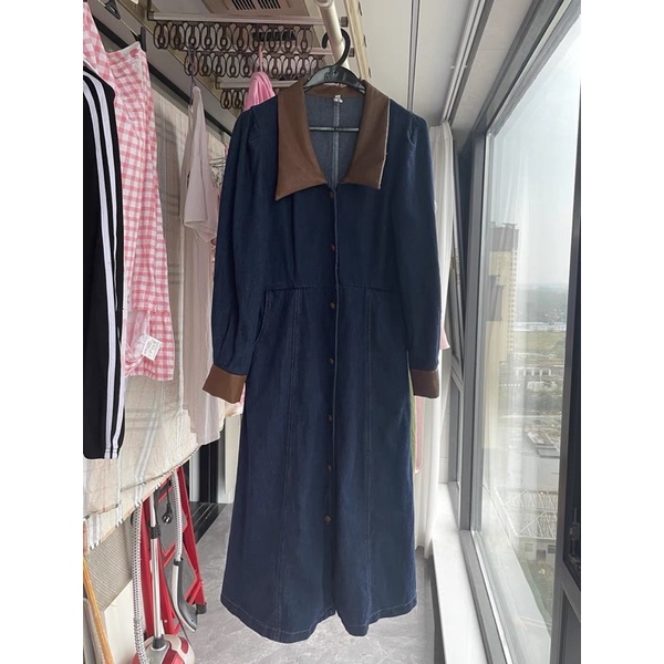 Váy jean xuông dài kèm thắt lưng da Hàn Quốc