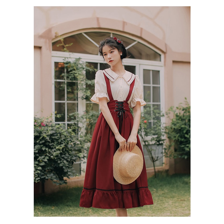 Bộ Áo Sơ Mi Thắt Nơ + Chân Váy Ngắn Phong Cách Pháp Thời Trang Mùa Hè 2022 Dành Cho Nữ