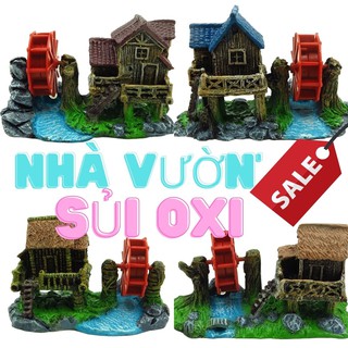 Ngôi Nhà Vườn Thác trang trí bể cá mini | sủi oxi trang trí hồ cá