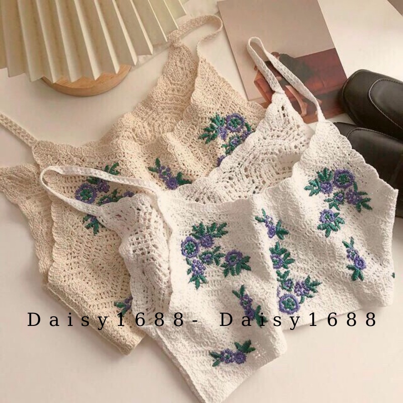 Có sẵn- Áo 2 dây thêu hoa croptop nhiều mẫu đi biển phong cách Vintage