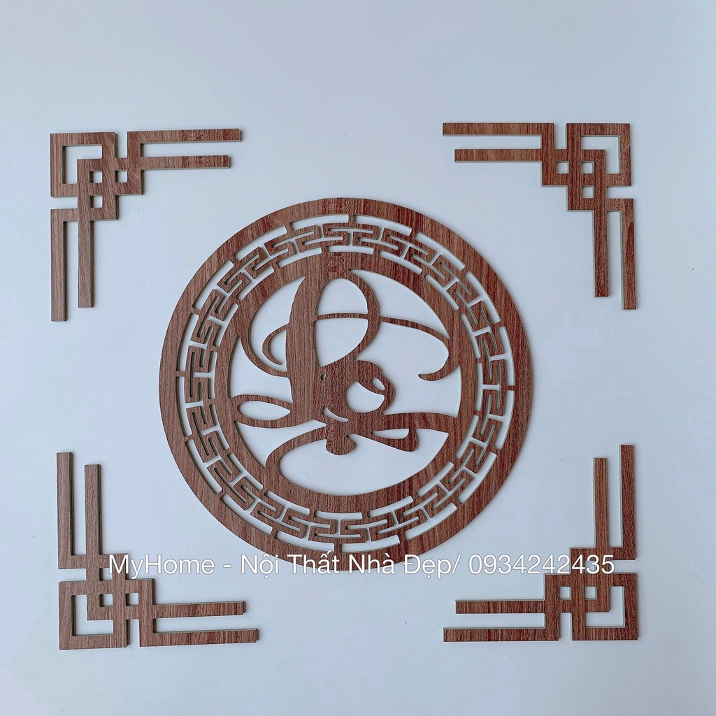 Bộ chữ Phúc, Lộc , Thọ thư pháp trang trí bàn thờ gỗ MDF Thái Lan chống ẩm màu Nâu vân gỗ