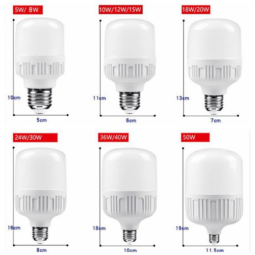 Bóng đèn LED tiết kiệm năng lượng siêu sáng công suất cao trụ trắng 5W 10W 15W 20W 30W 40W 50W