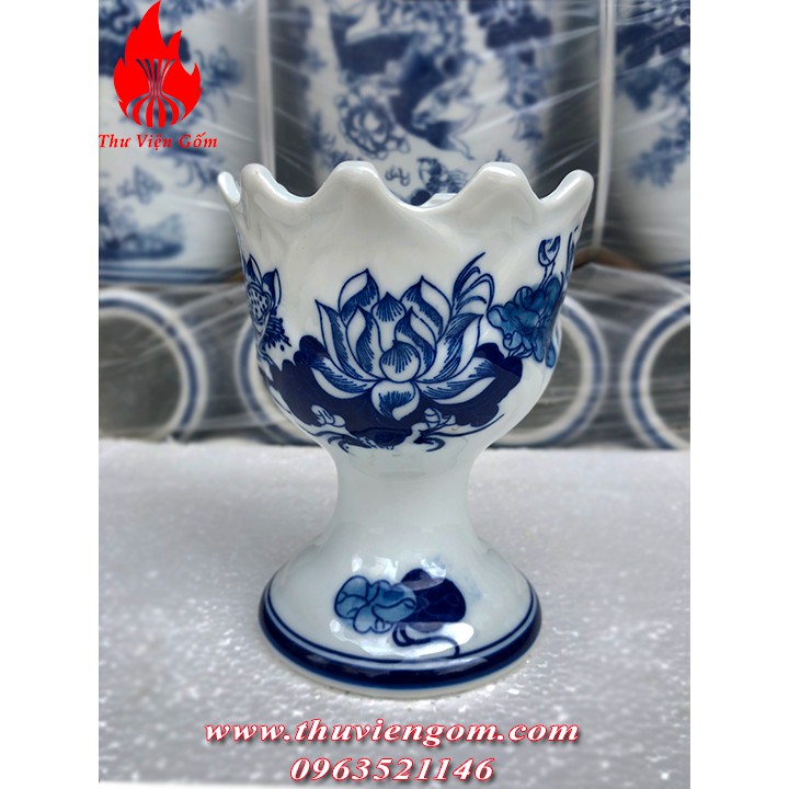 Ly phật thủ vẽ sen chuẩn gốm sứ Bát Tràng