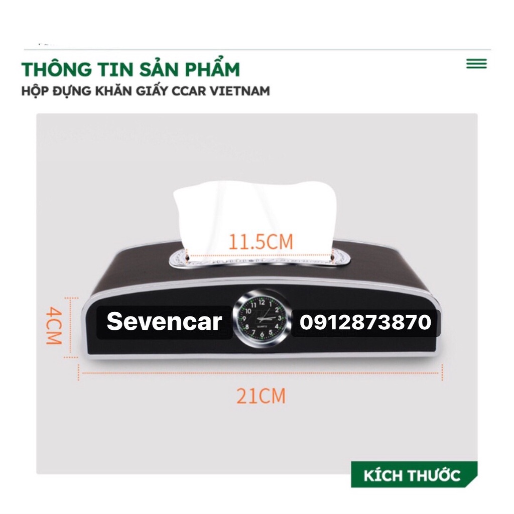 Hộp đựng khăn giấy trên ô tô, bảng ghi số điện thoại xe hơi, đồng hồ trên ô tô 3 trong 1 cao cấp- Sevencar