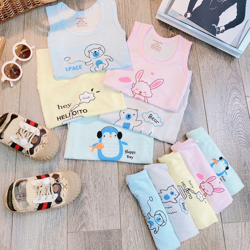 Bộ cotton 3 lỗ kẻ bé trai, bé gái chất cotton lạnh có giãn 4 chiều