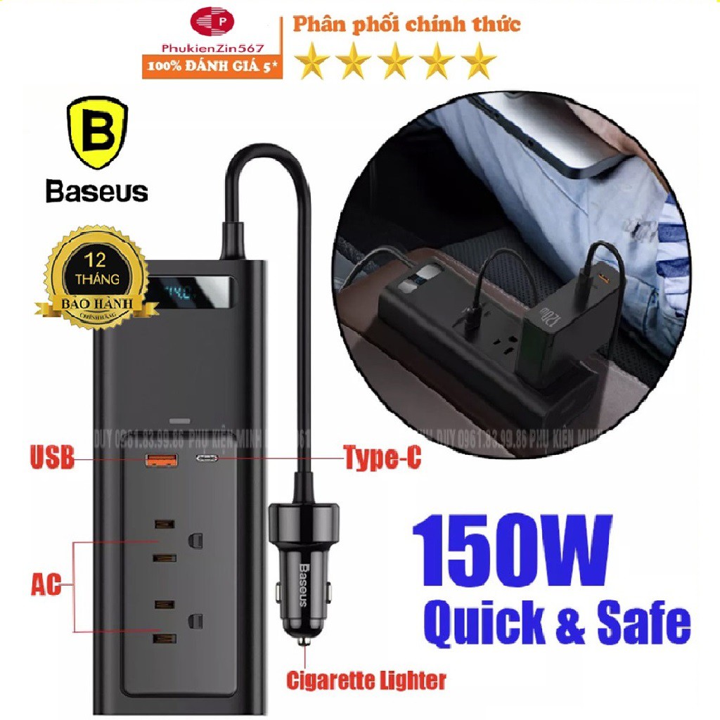 Bộ chuyển đổi nguồn điện dùng trên ô tô Baseus Power Inverter 150W