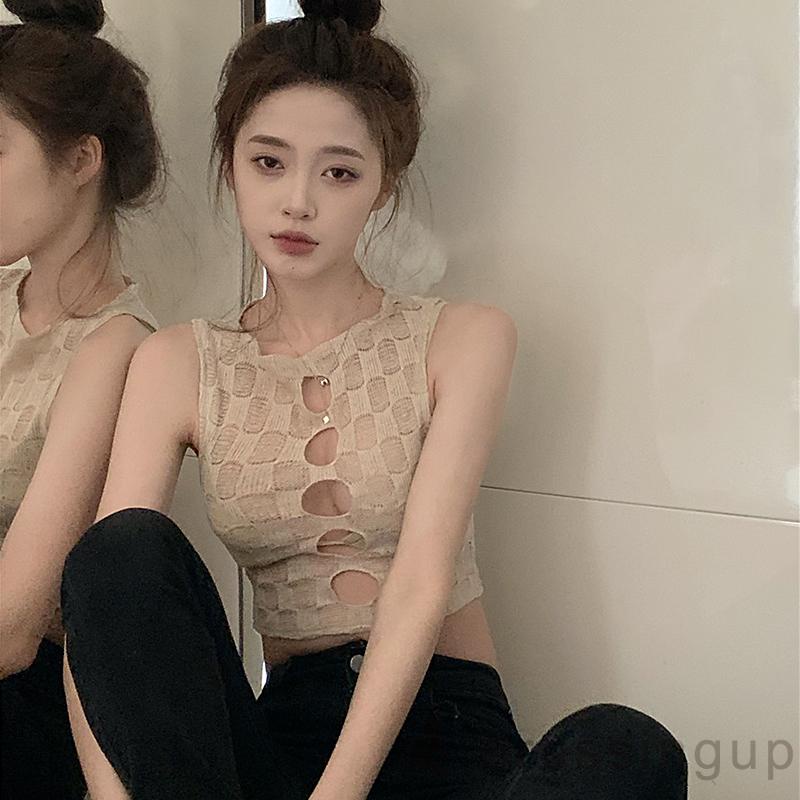 Áo Croptop Sát Nách Cổ Tròn Dáng Ôm Họa Tiết Kẻ Sọc Thời Trang Cho Nữ